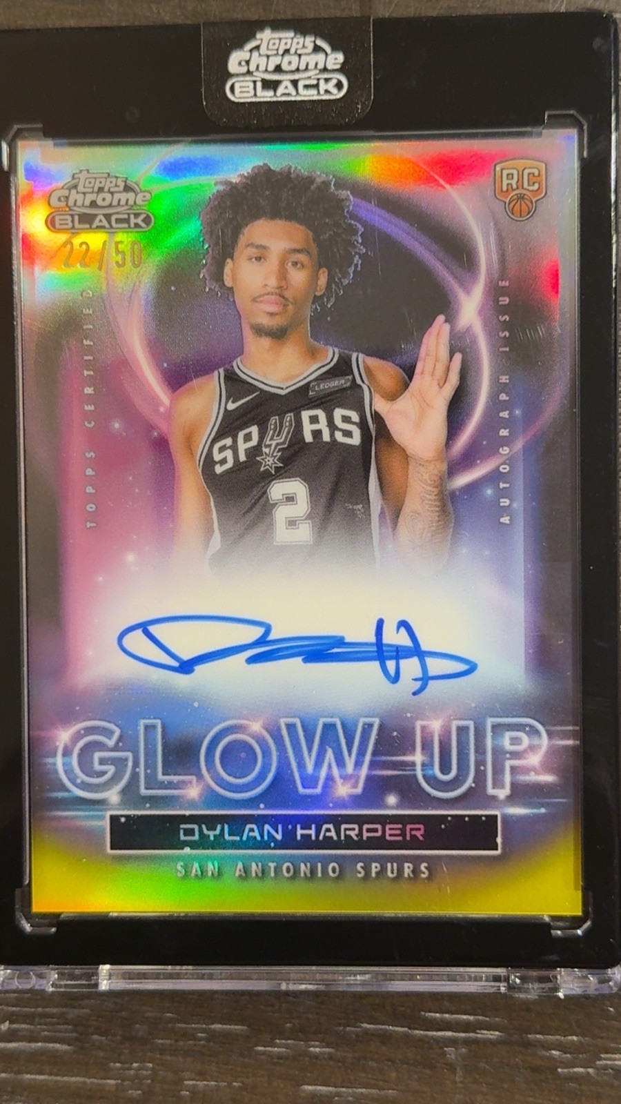 Dylan Harper RC Auto /50 2025-26 Topps Chrome Black Glow Up Gold 22/50 Spurs