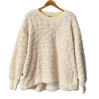 Free People Movement Cream Embossed Faux Fur Fleece Pullover Sweatshirt Medium