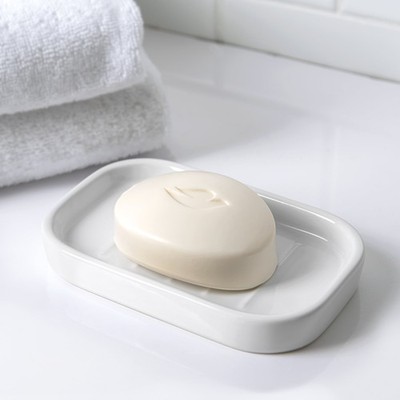 Mainstays White Ceramic Soap Dish - Basic Design, Easy-Clean Bathroom Accessory