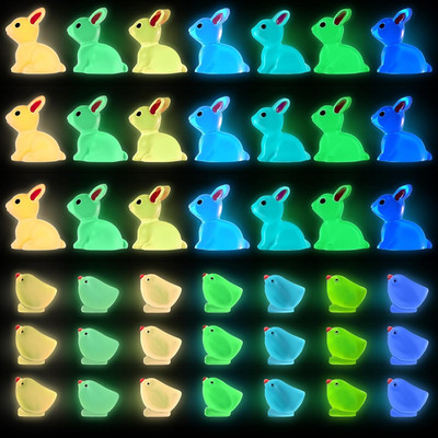 84Pcs Easter Egg Fillers Essentials Luminous Mini Resin Bunny，Glow in the Dark E