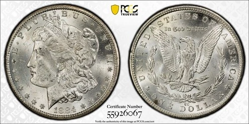 1884-CC $1 Carson City Morgan Silver Dollar PCGS MS62