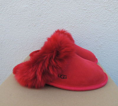 UGG SCUFF SIS RIBBON RED SUEDE/ SHEEPSKIN CUFF SLIPPERS, WOMEN US 6/ EUR 37 ~NEW