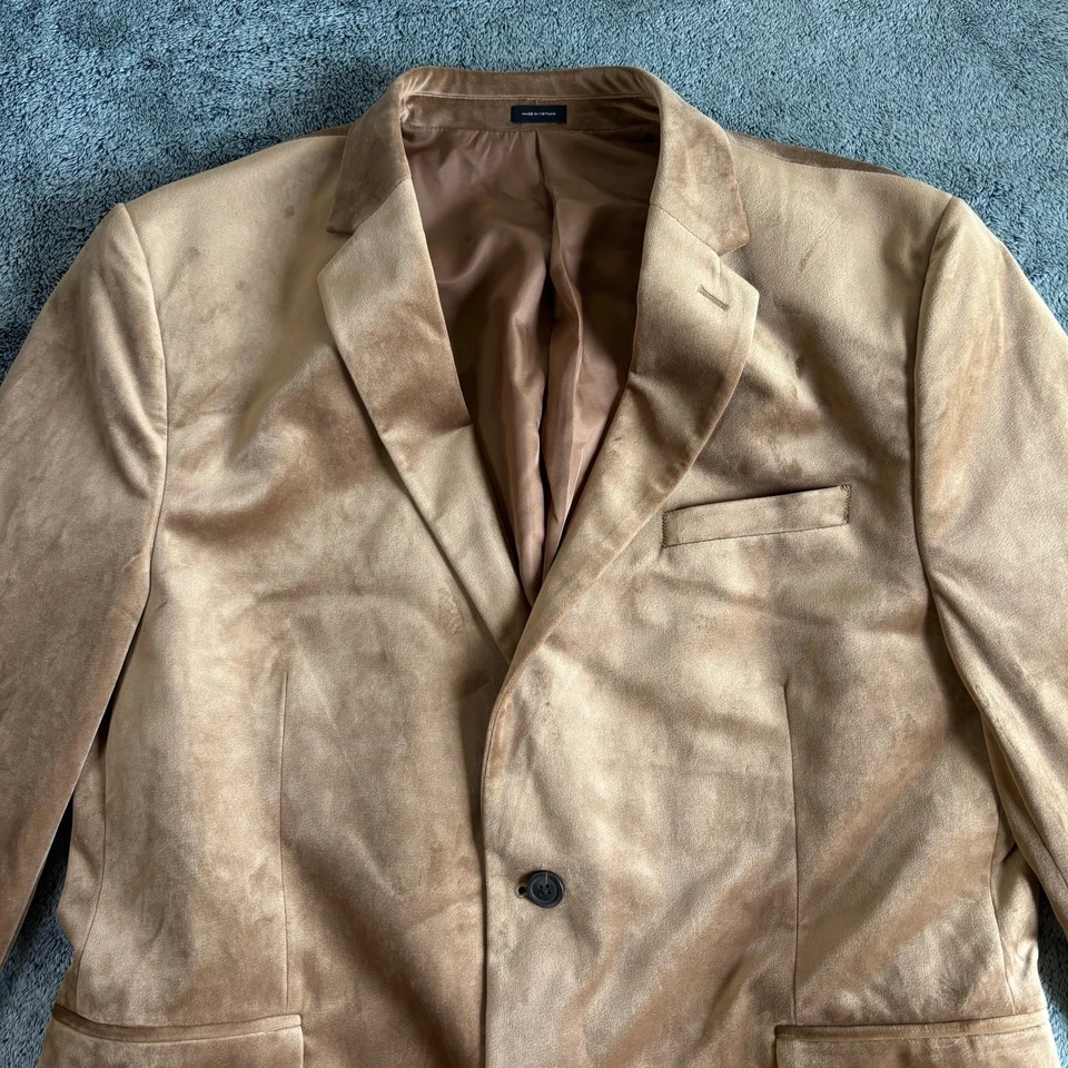J Ferrar Mens 46R Slim Fit Camel Brown Suede Blazer Jacket - Image 3 of 4
