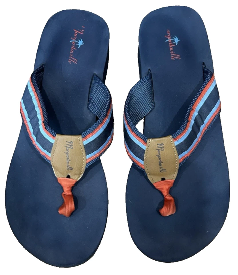 Sandalias chanclas Margaritaville Breezy cuña tanga para mujer 8 azul tostado rojo Foto 2 de 4