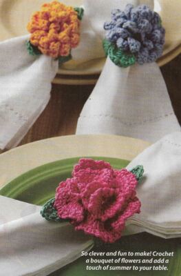 FLORAL NAPKIN RINGS HOME DECOR CROCHET PATTERN INSTRUCTIONS