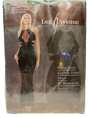 Leg Avenue La8629 Slinky Sheer Keyhole Halter Long Dress Gown One Size  Black | eBay