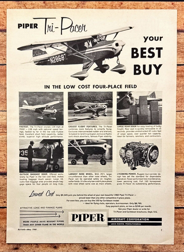 1960 Piper Tri-Pacer Aircraft Vtg Print Ad Lock Haven PA