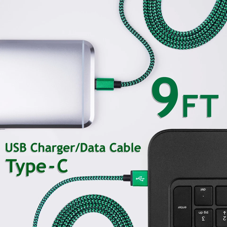 9FT Type C USB Charger Data Cable Braided For Android Device Type-C High Quality - Image 2 of 3