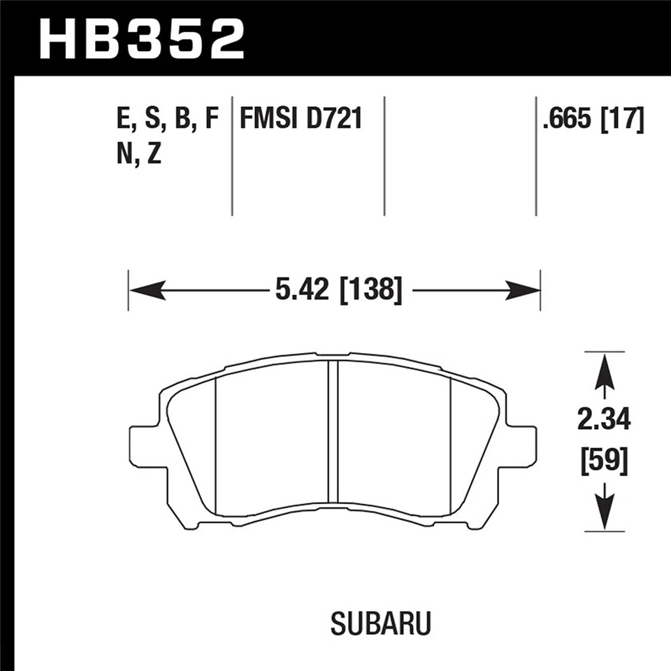 Pastillas de freno delanteras Hawk HB352F.665 HPS para 1997-02 Subaru Legacy / 1998-03 Impreza Foto 2 de 4