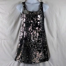 NW Nightway Women's Black Silver Sequin Sleeveless Cocktail Mini Dress Size L