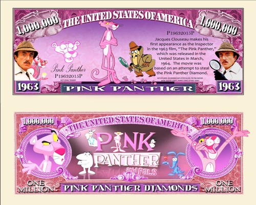 Pink Panther Novelty Dollar Bill Comes In a Soft Polly Sleeve