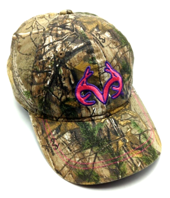REALTREE PINK ANTLER LOGO hat camouflage adjustable cap w/ pink