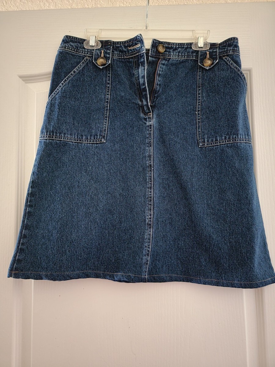 Kim Rogers Denim Jean Skirt Modest Zip Closure Pockets Belt Loops