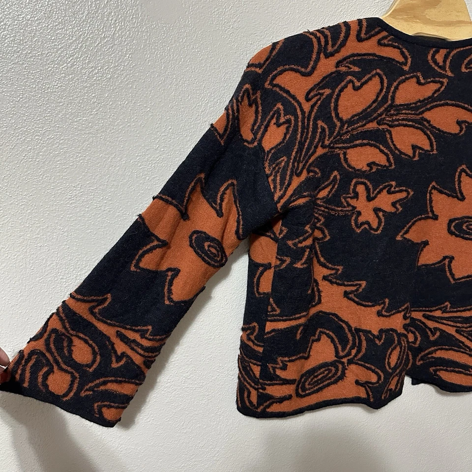 Peruvian Connection Sz Large Baby Alpaca Wool Orange Navy Blue Textured Cardigan - Image 4 of 4