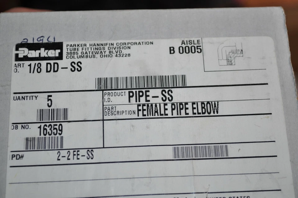 全新 批量 20 件 Parker 世伟洛克 母/公 管接头肘部配件 # 1/8 DD-SS — 第 4/4 张图片