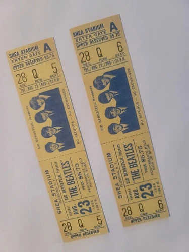 1966 Beatles At Shea Stadium 2 Unused Tix 8/23/1966 Mint SIGNED BY SID BERNSTEIN