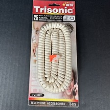 Vintage 25 FT Modular Phone Coil Cord Telephone Handset Cable IVORY Trisonic 