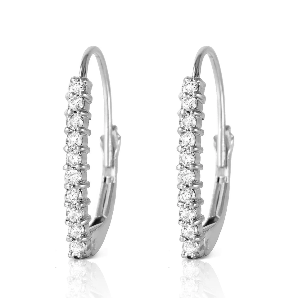 14K. GOLD LEVER BACK EARRINGS WITH NATURAL DIAMONDS - Image 4 of 4