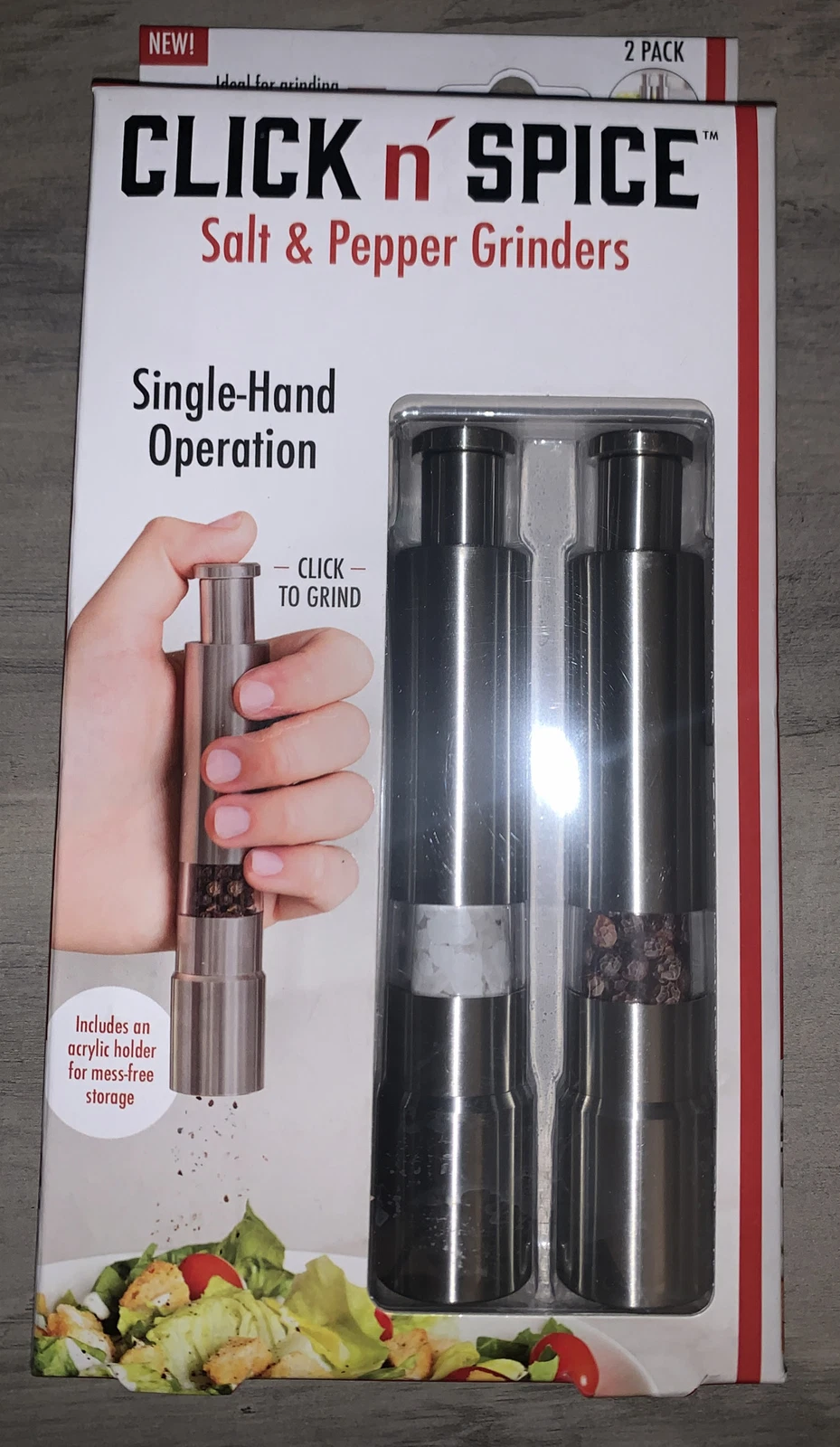 Click n’ Spice Salt and Pepper Grinder Set Stainless Steel Spice Grinders + Base