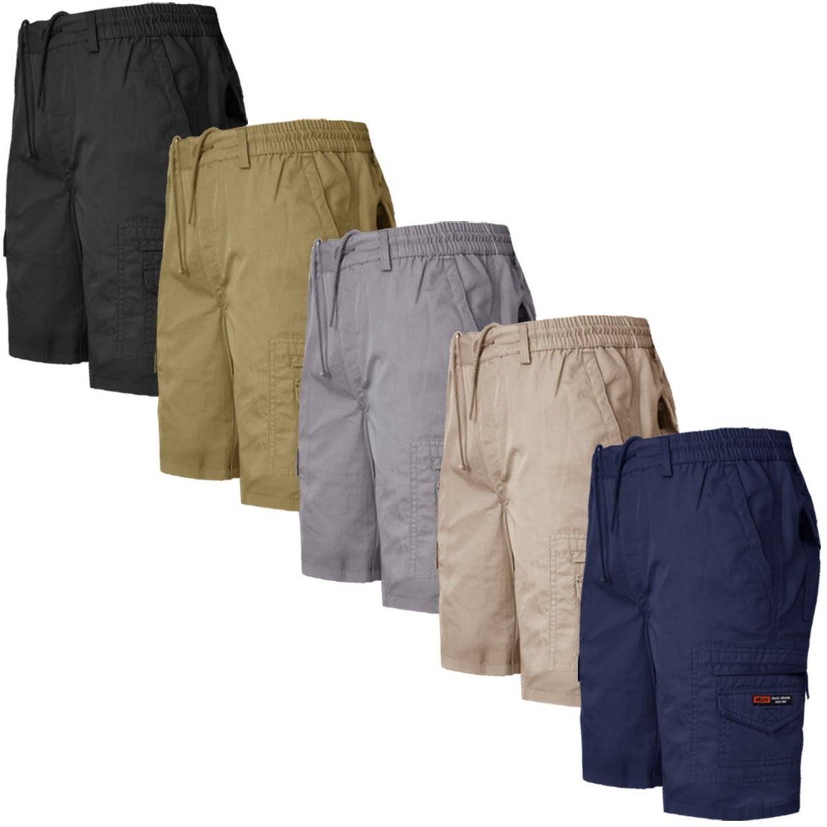 Mens Elasticated Waist Cargo Combat Shorts Knee Length Premium