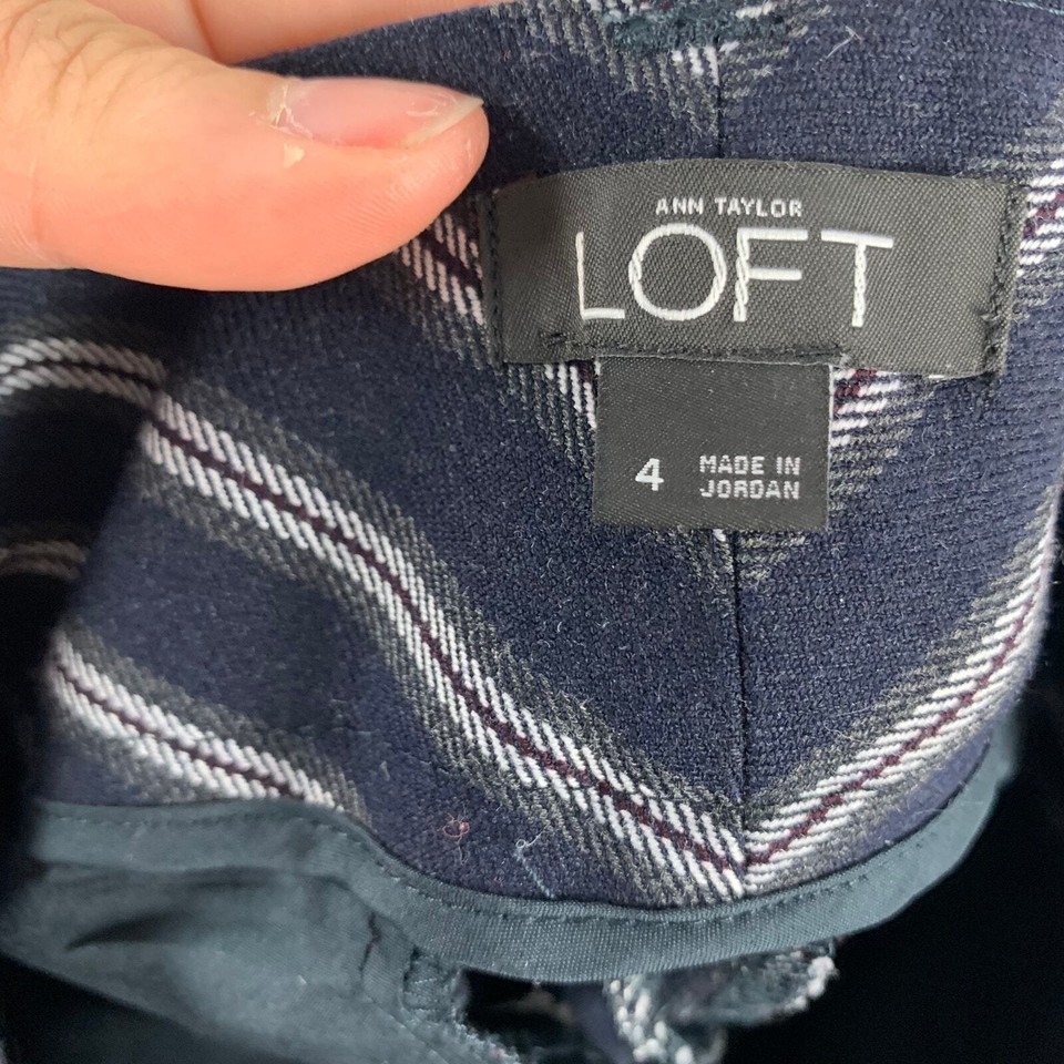 Ann Taylor LOFT Pants Womens 4 Blue Green Stripe Mid Rise Ankle Trouser