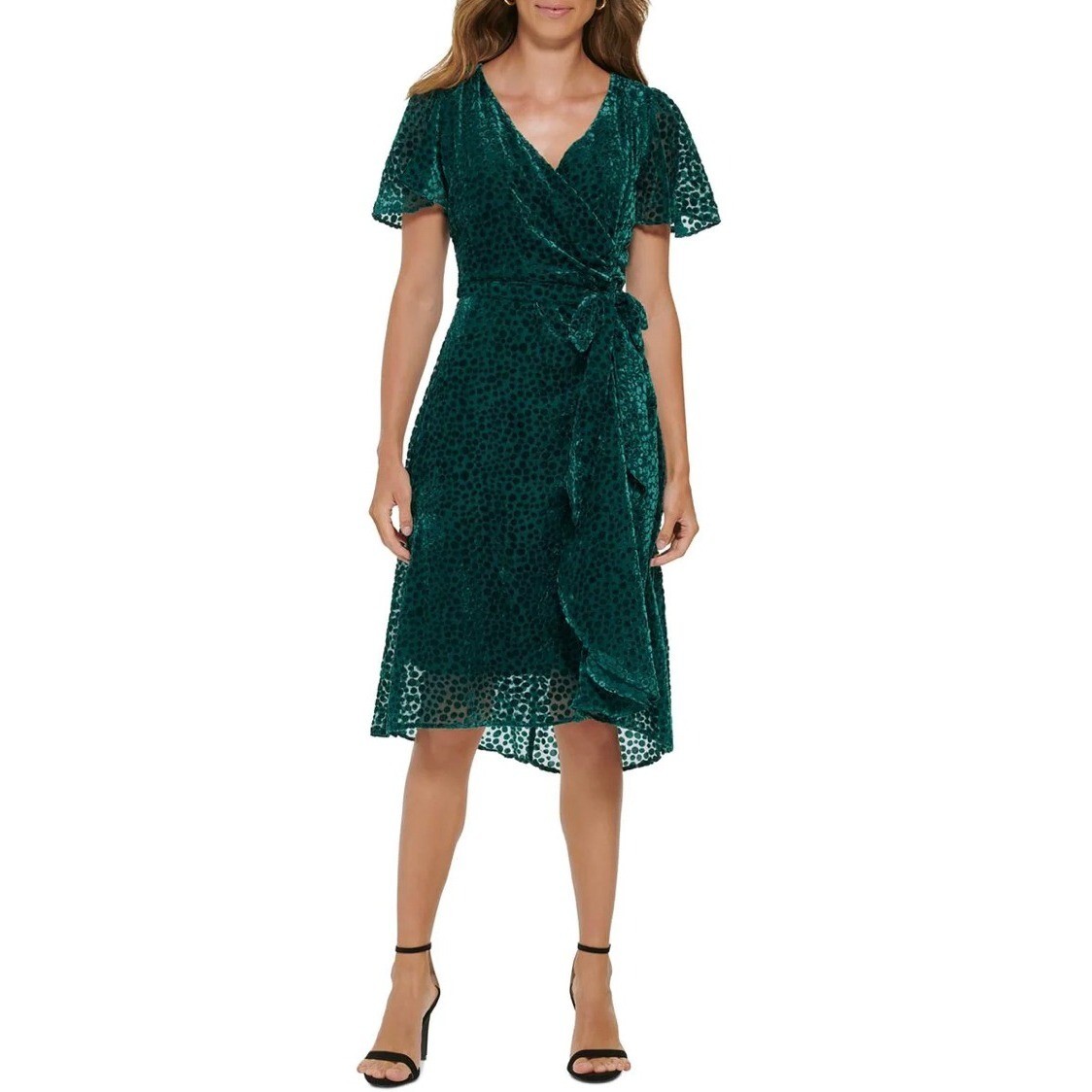 dkny green velvet dress Womens Knee Wrap Forest 4 2021week3