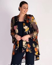 Chesca Navy Chrysanthemum Print Silk Devoree Swing Jacket Only Size 2 Left
