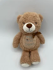 Okie Dokie Tan My First Bear Plush Rattle Brown Bow Baby 9" 2016