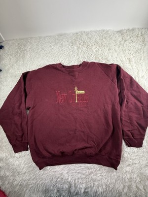 Vintage French Quarter New Orleans Sweater Mens 2XL Maroon Fleece Pullover