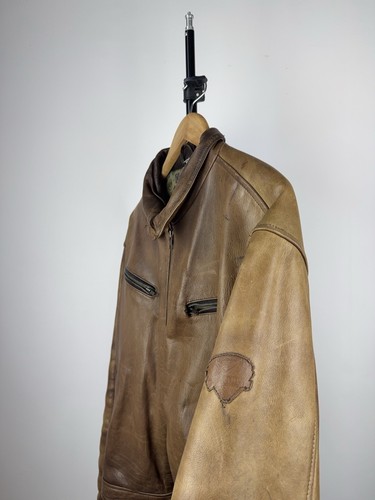 Vintage 90s Faded Leather Biker Moto Racing Jacket Style Maison Margiela L / 52 - Picture 7 of 14