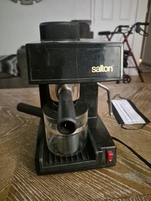 Salton Espresso Maker Cappuccino Coffee Express Black 4 Cups & Saucers VTG 90 s