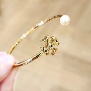 Authentic Tory Burch 18K Gold Plated Textured Rope Logo Pearl Flex Cuff Bracelet 164153