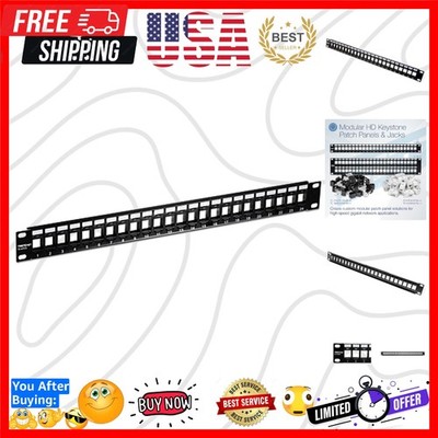 24-Port Blank Keystone 1U Patch Panel, 1U 19'' Metal Rackmount Housing, Recomm...