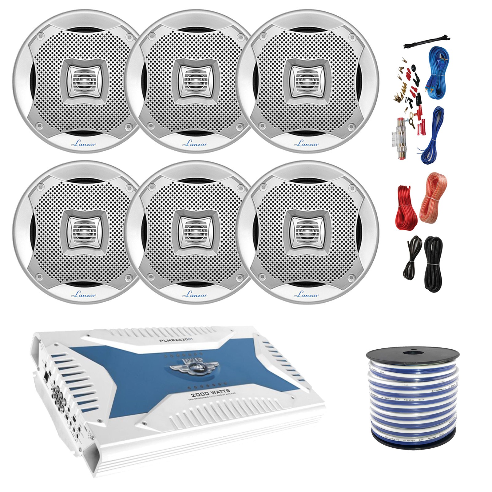 Pyle 6-Ch Marine Bluetooth Amplifier w/Kit, 6x 5.25" 400W Si