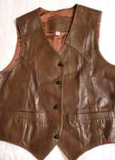 Men's Vintage Genuine Leather Western Truckers/Bikers Brown Vest, Size 44