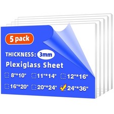 Plexiglass Sheets Acrylic Clear 24" x 36" 1/8" Thick 3mm 5 Pack