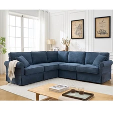 Blue Fabric Modular Sectional With Removable Cushions, Customizable