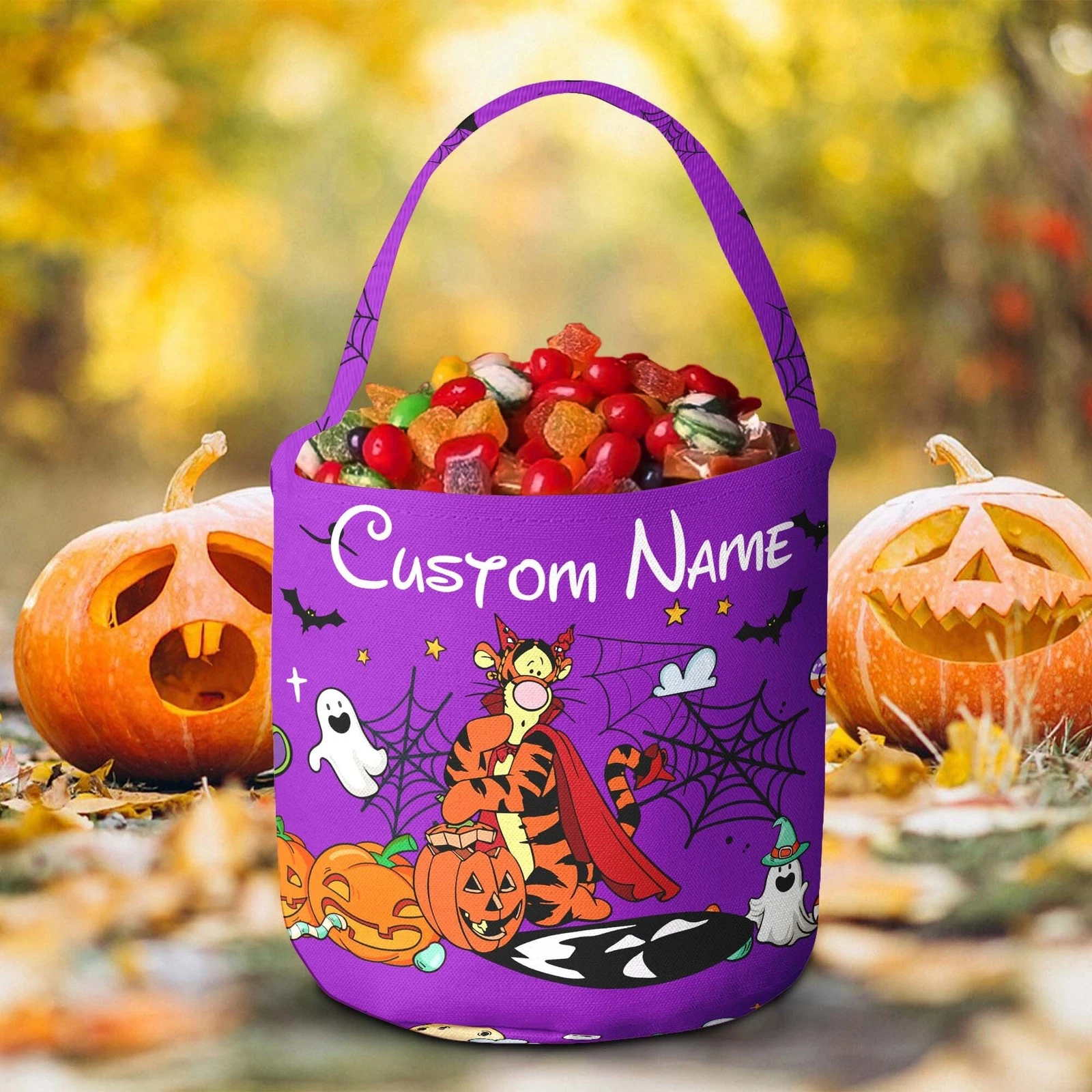 Personalized Tigger Devil Happy Halloween Spooky Season Fabric Candy Basket