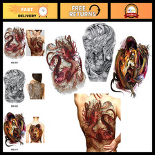 Realistic Dragon Full Back Temporary Tattoos - 3-Pack Waterproof Body Art for Pa