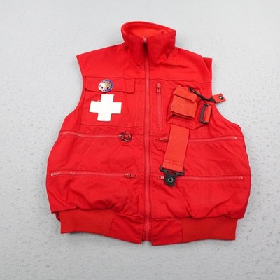 Vintage Ski Area Supplies Vest Mens XS Red Ski Patrol EMT Medic Full Zip 70s