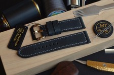 24 mm Handgefertigtes Uhrenarmband 2-teilig Leder Schwarz Panerai Luminor