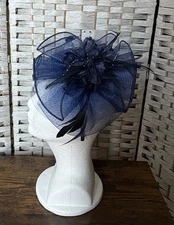 Womens Fascinator Hat Navy Blue Cocktail Party Wedding Church Derby Headpiece