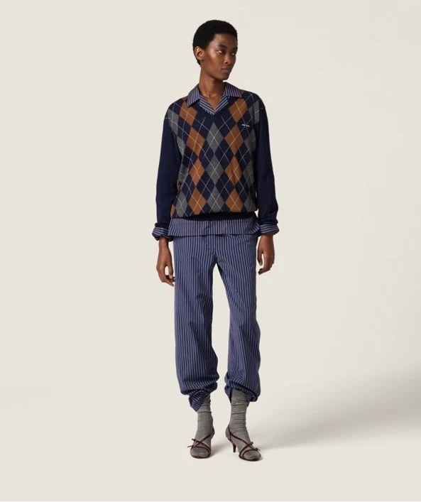 Miu Miu — Miu Miu Argyle V Neck Wool Sweater