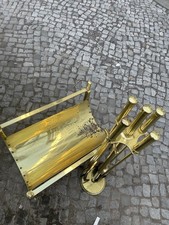 Kaminbesteck 4 Teilung + Holzhalter-Messing Garnitur