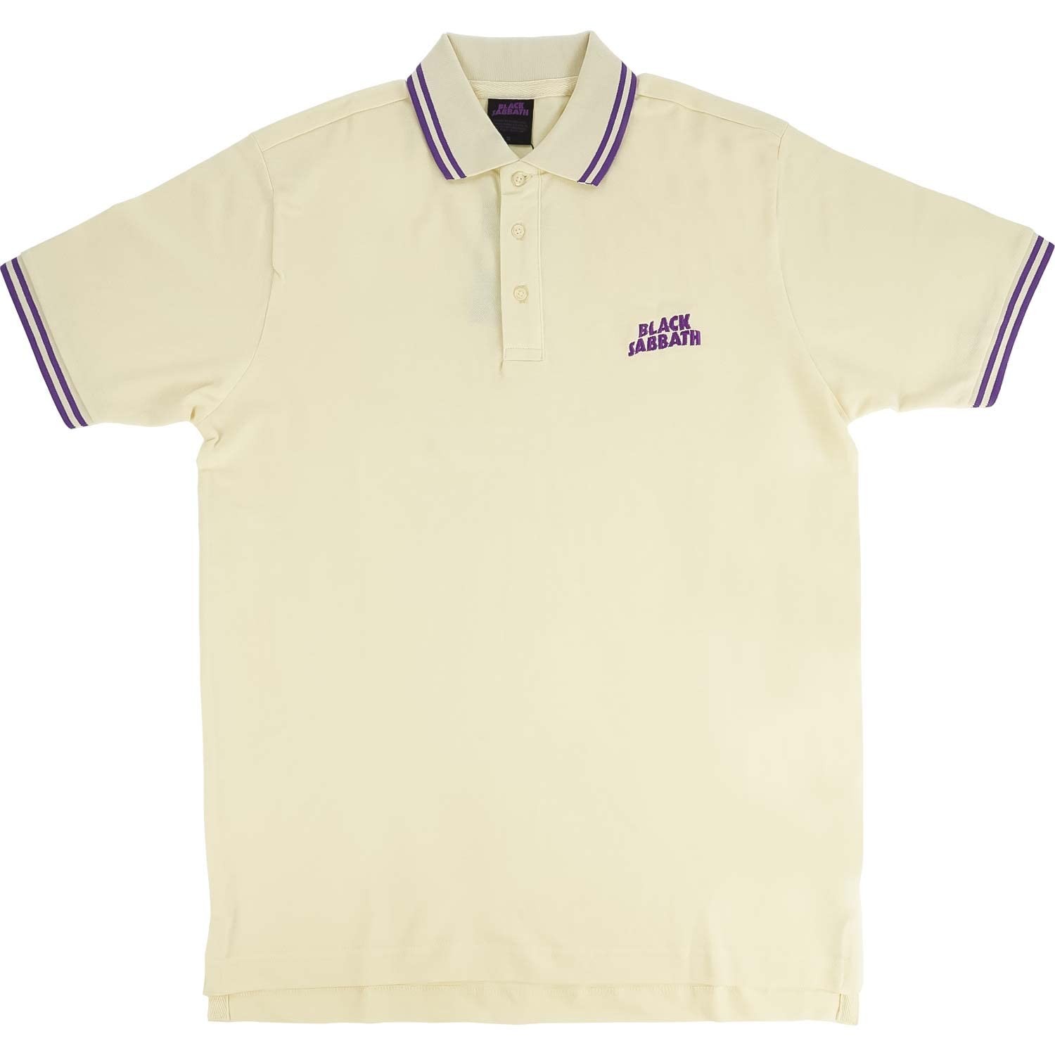 Black Sabbath Polo Shirt Wavy Band Logo Official Unisex Natural XXL White