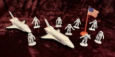 Space ship, space shuttle, Astronauts and American flag plastic figurine playset