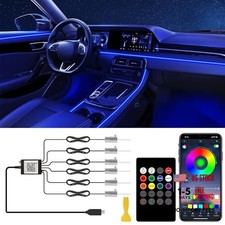 Interior Car LED Lights with Wireless APP/RF Remote Control, RGB 6 in 1