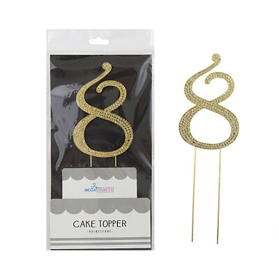 Mega Crafts - Sparkling Rhinestone Number 8 Cake Topper - Gold, 1PC