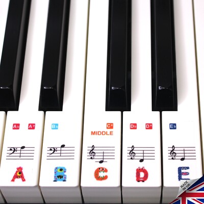 Aufkleber für 88 Tasten Klavier oder Keyboard 52 weiße Tasten Kinder Monster klar Sticker