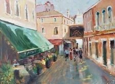 Original Painting, European Street Scene Impressionist Artwork, Venice Italy